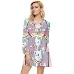 Boy Astronaut Cotton Candy Tiered Long Sleeve Mini Dress by Bedest