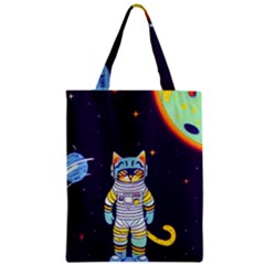 Cat Astronaut Space Retro Universe Zipper Classic Tote Bag by Bedest