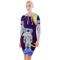 Cat Astronaut Space Retro Universe Quarter Sleeve Hood Bodycon Dress by Bedest