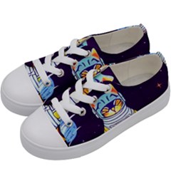 Cat Astronaut Space Retro Universe Kids  Low Top Canvas Sneakers by Bedest