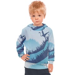 Swan Flying Bird Wings Waves Grass Kids  Hooded Pullover by Bedest