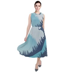 Swan Flying Bird Wings Waves Grass Round Neck Boho Dress by Bedest