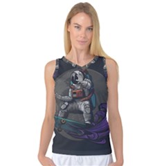 Illustration Astronaut Cosmonaut Paying Skateboard Sport Space With Astronaut Suit Women s Basketball Tank Top by Ndabl3x