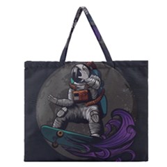 Illustration Astronaut Cosmonaut Paying Skateboard Sport Space With Astronaut Suit Zipper Large Tote Bag by Ndabl3x