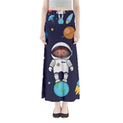 Boy Spaceman Space Rocket Ufo Planets Stars Full Length Maxi Skirt by Ndabl3x