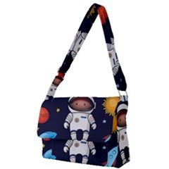 Boy Spaceman Space Rocket Ufo Planets Stars Full Print Messenger Bag (l) by Ndabl3x