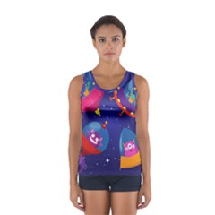 Cartoon Funny Aliens With Ufo Duck Starry Sky Set Sport Tank Top  by Ndabl3x