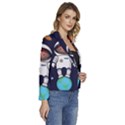 Boy Spaceman Space Rocket Ufo Planets Stars Women s Long Sleeve Revers Collar Cropped Jacket View3