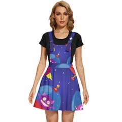 Cartoon Funny Aliens With Ufo Duck Starry Sky Set Apron Dress by Ndabl3x