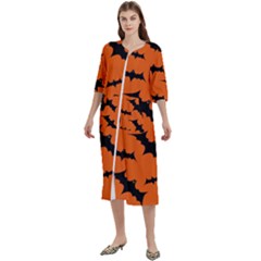 Halloween Card With Bats Flying Pattern Women s Cotton 3/4 Sleeve Night Gown by Hannah976