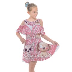 Paw Dog Pet Puppy Canine Cute Kids  Shoulder Cutout Chiffon Dress by Sarkoni