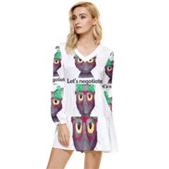 Cute Cat Glasses Christmas Tree Tiered Long Sleeve Mini Dress by Sarkoni