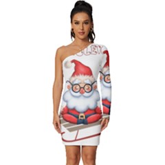 Santa Glasses Yoga Chill Vibe Long Sleeve One Shoulder Mini Dress by Sarkoni