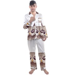 Owl Bird Feathers Men s Long Sleeve Satin Pajamas Set by Sarkoni