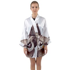 Owl Bird Feathers Long Sleeve Satin Kimono by Sarkoni