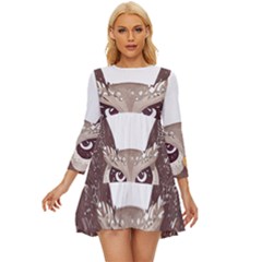 Owl Bird Feathers Long Sleeve Babydoll Dress by Sarkoni