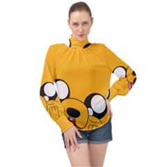 Adventure Time Cartoon Face Funny Happy Toon High Neck Long Sleeve Chiffon Top by Bedest