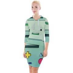 Adventure Time Bmo Beemo Green Quarter Sleeve Hood Bodycon Dress by Bedest