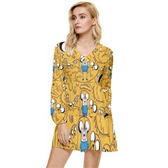 Adventure Time Finn Jake Cartoon Tiered Long Sleeve Mini Dress by Bedest