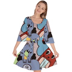 Graffiti Monster Street Theme Velour Kimono Dress by Bedest