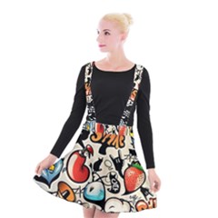 Art Book Gang Crazy Graffiti Supreme Work Suspender Skater Skirt by Bedest