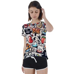 Comical Words Animals Comic Omics Crazy Graffiti Short Sleeve Open Back T-shirt by Bedest