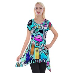 Graffiti Pop Art Crazy Retro Short Sleeve Side Drop Tunic by Bedest