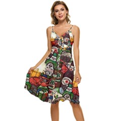 Graffiti Go Art Sleeveless Tie Front Chiffon Dress by Bedest