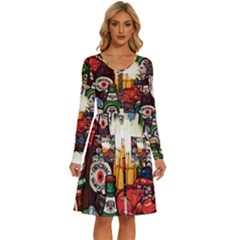 Graffiti Go Art Long Sleeve Dress With Pocket by Bedest