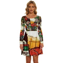 Graffiti Go Art Long Sleeve Wide Neck Velvet Dress by Bedest