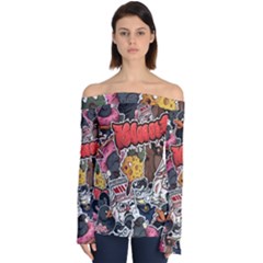 Stickerbomb Crazy Graffiti Graphite Monster Off Shoulder Long Sleeve Top by Bedest