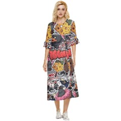 Stickerbomb Crazy Graffiti Graphite Monster Double Cuff Midi Dress by Bedest