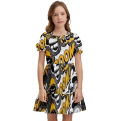 Boom Bang Art Crazy Drawing Graffiti Hello Retro Sayings Yellow Kids  Puff Sleeved Dress by Bedest