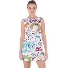 Seamless Pattern Vector With Funny Robots Cartoon Lace Up Front Bodycon Dress by Hannah976