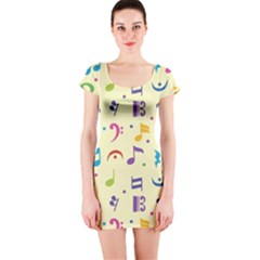 Seamless Pattern Musical Note Doodle Symbol Short Sleeve Bodycon Dress by Hannah976