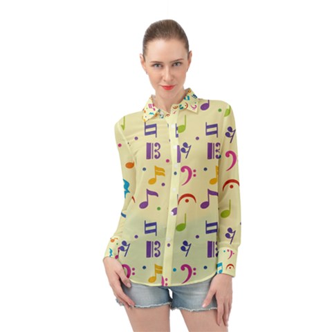 Seamless Pattern Musical Note Doodle Symbol Long Sleeve Chiffon Shirt by Hannah976