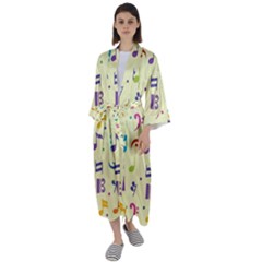 Seamless Pattern Musical Note Doodle Symbol Maxi Satin Kimono by Hannah976