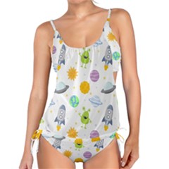 Seamless Pattern Cartoon Space Planets Isolated White Background Tankini Set by Hannah976