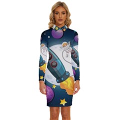 Spaceship Astronaut Space Long Sleeve Shirt Collar Bodycon Dress by Hannah976