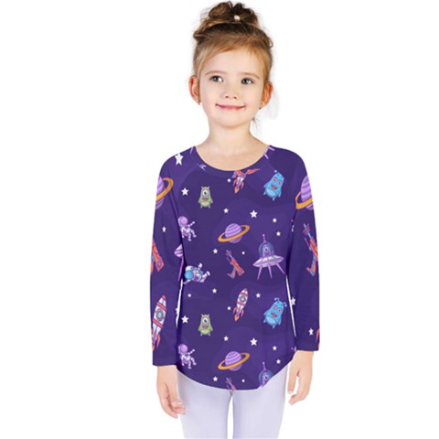 Space Seamless Pattern Kids  Long Sleeve T-shirt by Hannah976