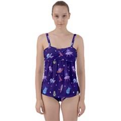 Space Seamless Pattern Twist Front Tankini Set by Hannah976