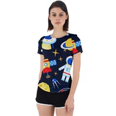 Space Seamless Pattern Cartoon Art Back Cut Out Sport T-shirt by Hannah976