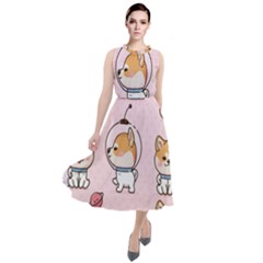 Set Kawaii Smile Japanese Dog Akita Inu Cartoon Round Neck Boho Dress by Hannah976