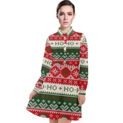 Ugly Sweater Merry Christmas  Long Sleeve Chiffon Shirt Dress by artworkshop