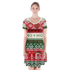 Ugly Sweater Merry Christmas  Short Sleeve V-neck Flare Dress by artworkshop