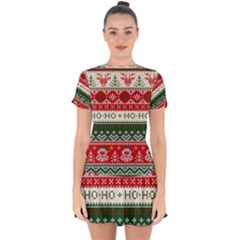 Ugly Sweater Merry Christmas  Drop Hem Mini Chiffon Dress by artworkshop