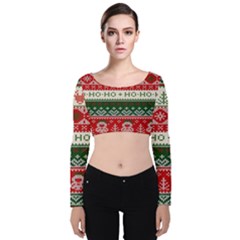 Ugly Sweater Merry Christmas  Velvet Long Sleeve Crop Top by artworkshop