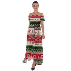 Ugly Sweater Merry Christmas  Off Shoulder Open Front Chiffon Dress by artworkshop