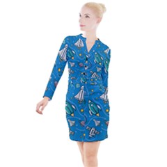 About Space Seamless Pattern Button Long Sleeve Dress by Hannah976