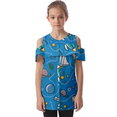 About Space Seamless Pattern Fold Over Open Sleeve Top by Hannah976